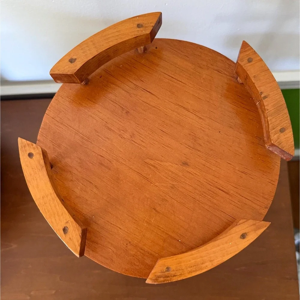 Vintage MCM Wooden Lazy Susan Turntable Kitchen Organizer with Rails 12.5